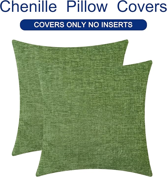CaliTime Throw Pillow Covers Decorative 18 X 18 Inches Pack of 2 Cozy Chenille Cushion Cases for Couch Sofa Bed Living Room Home Forest Green