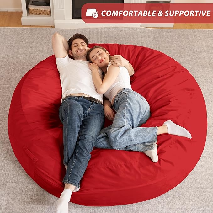 HABUTWAY XX-Large Bean Bag Chair: Giant 7' Memory Foam Furniture Bean Bag Chairs for Adults with Microfiber Cover 7Ft (Red)