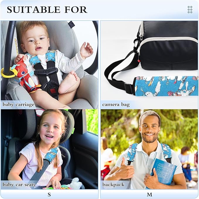CHIFIGNO Pack of 2 Cartoon Snowman Skiing Surfing Blue Car Seat Belt Covers Comfortable Seatbelt Pads Shoulder Pads Car Accessories for Adults Women Kids