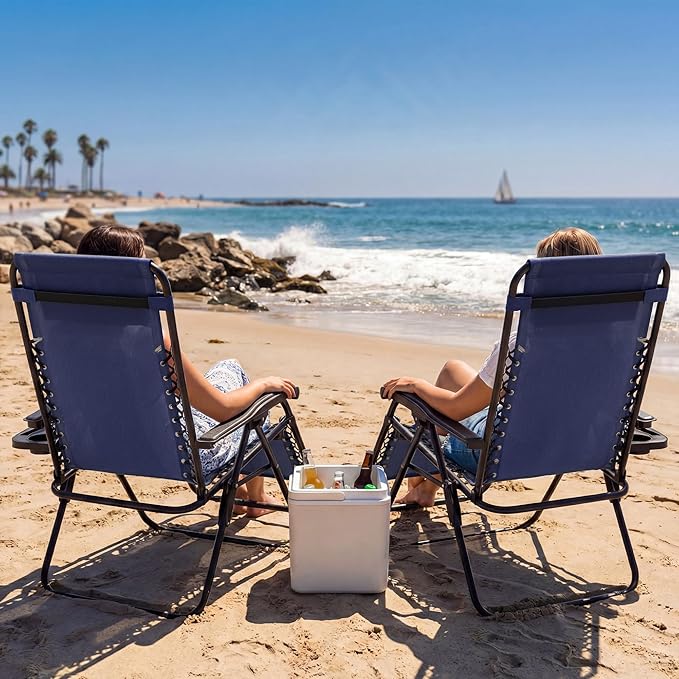 Homall Zero Gravity Chair Patio Folding Lawn Outdoor Lounge Gravity Camp Reclining Lounge Chair with Cup Holder Pillows for Poolside Backyard and Beach Set of 2 (Blue)