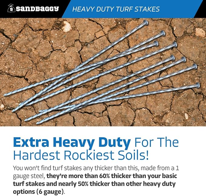 Sandbaggy 18" Heavy Duty Galvanized Artificial Turf Stakes - Spiral Landscape Nails - Ground Spikes/Pins, Synthetic Grass, Lawn, Edging, Weed Barrier Fabric (18 inch - Ultra Heavy Duty, 50, Count)