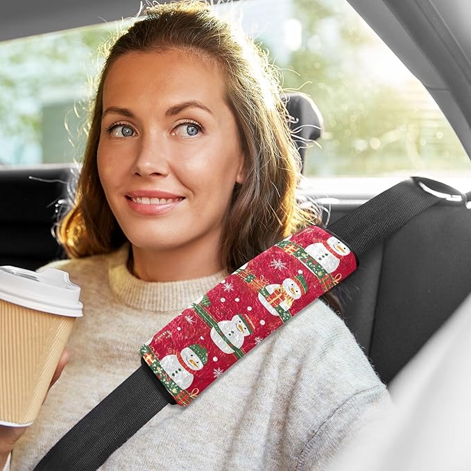 Cute Christmas Snowmen Seat Belt Cover Pad 2Pcs Shoulder Seatbelt Pads Comfortable Shoulder Pad Auto Interior Accessories for Adults Women Kids