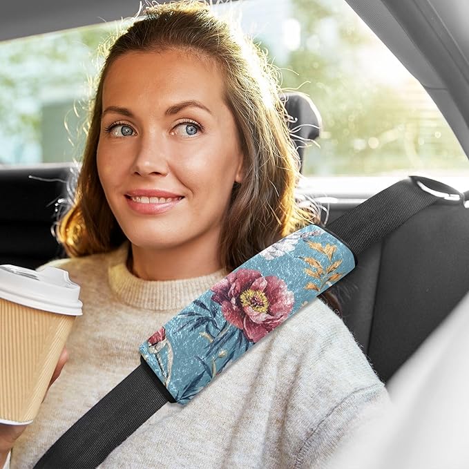 Car Seat Belt Pads Covers Set of 2 Soft Car Safety Seat Belt Strap Shoulder Pad for Adults and Kids M Autumn Flowers Peonies Osteospermum Gladiolus