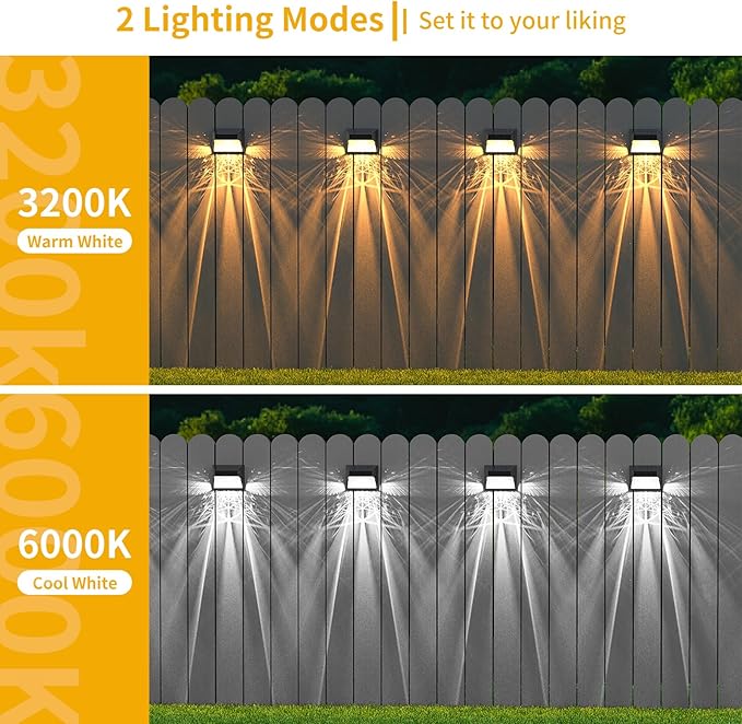 Solar Fence Deck Lights Outdoor 8 Pack Waterproof Dusk to Dawn Warm White/Cool White, Solar Powered LED Lights Decor for Outside Stair Step Yard Patio (Black)