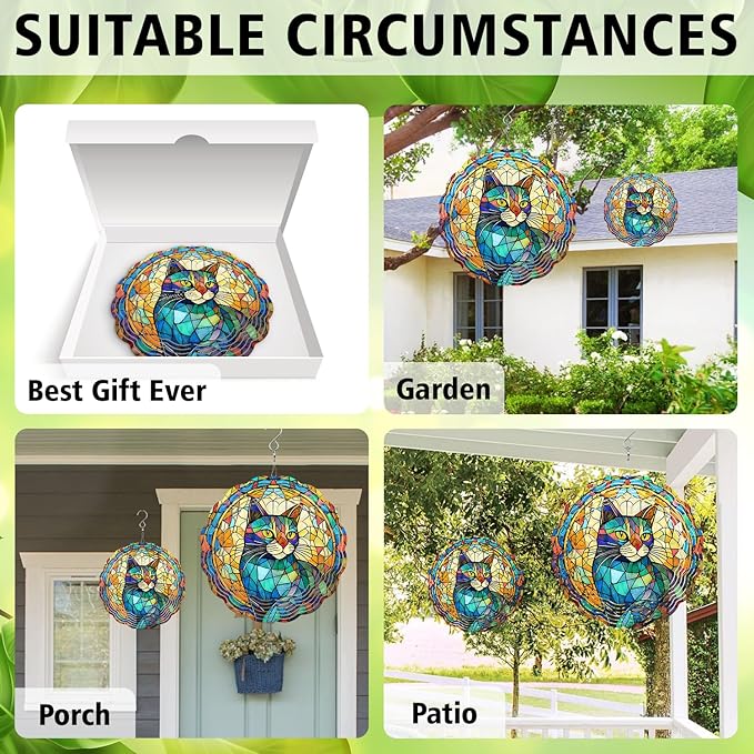 Cat Wind Spinner, Cat Wind Spinner Hanging for Yard and Garden, Unique Gift Wind Spinner, 3D Hanging Wind Spinner Outdoor, Cute Cat Wind Spinner