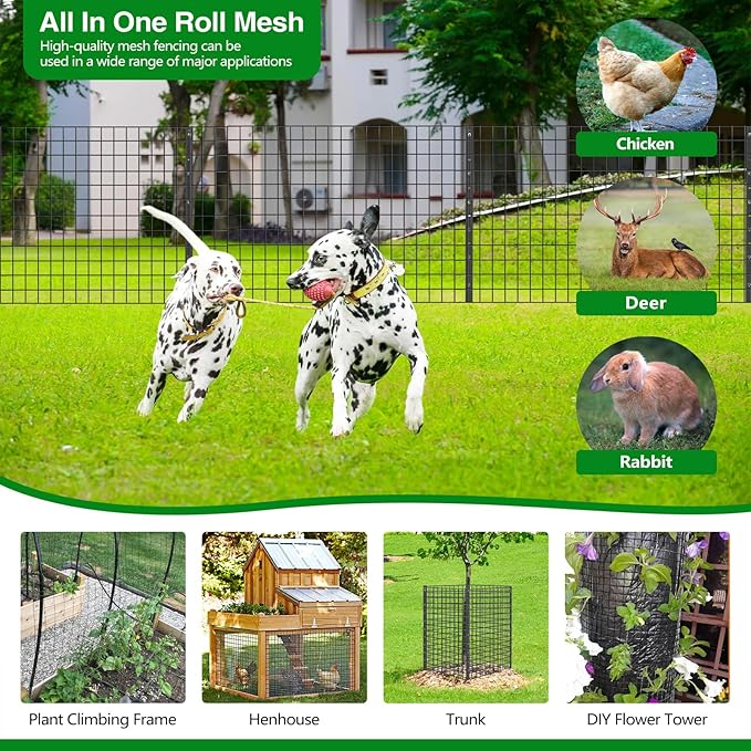 Wire Fence, 24 in(H) X 50 ft(L) PVC Coated Welded Wire Fencing 2" X 2" 16GA Garden Border Vinyl Metal Chicken Wire Fencing Mesh Roll for Yard Vegetable Plant Protection Poultry Netting Black