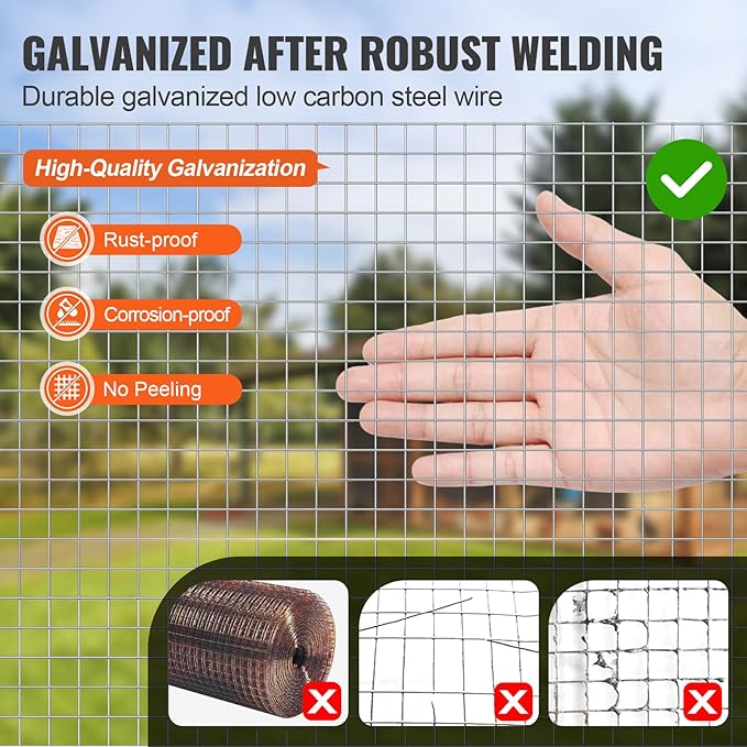 VEVOR Hardware Cloth, 1/2 inch 48in x 100 ft 19 Gauge, Hot Dipped Galvanized Wire Mesh Roll, Chicken Wire Fencing, Wire Mesh for Rabbit Cages, Garden, Small Rodents