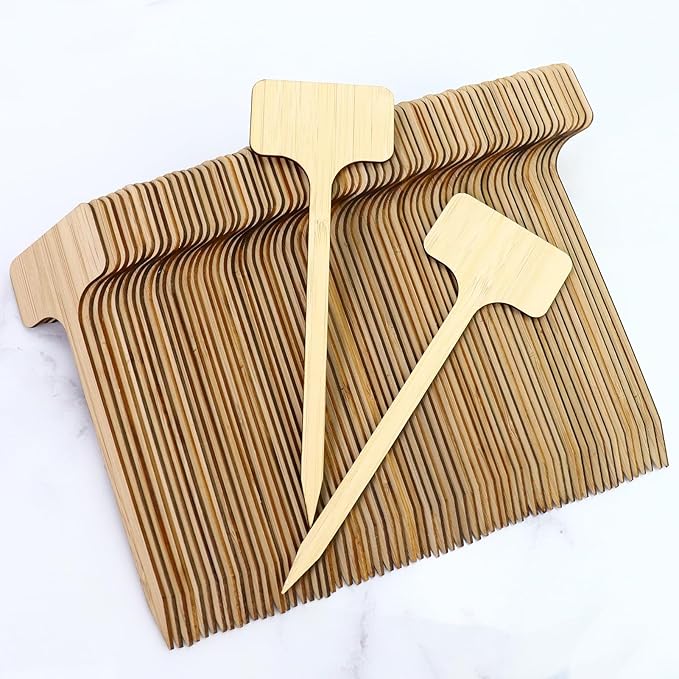 65 Pieces Extra Long Plant Labels, Wooden T-Type Plant Name Tags for Indoor Outdoor Garden Markers, Bamboo Plants Label Stakes for Fruit Herb Seeds Name Stick (7" x 2.28" x 0.07")