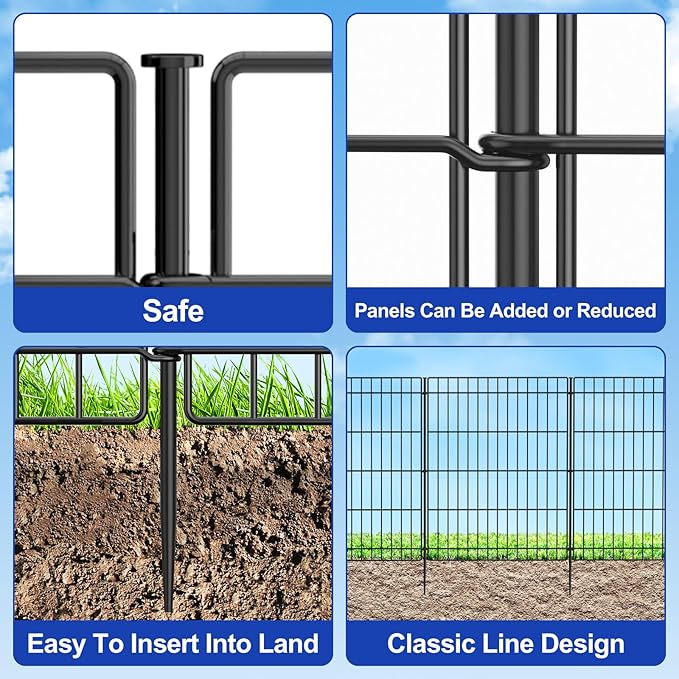 INJOPEXI Garden Fence 6 Panels 11.8ft (L)×30in (H) Decorative Garden Fences with 6 Panels Rustproof Wire No Dig Metal Garden Fence Animal Barrier Fencing for Yard Outdoor Patio - Without Fence Gate