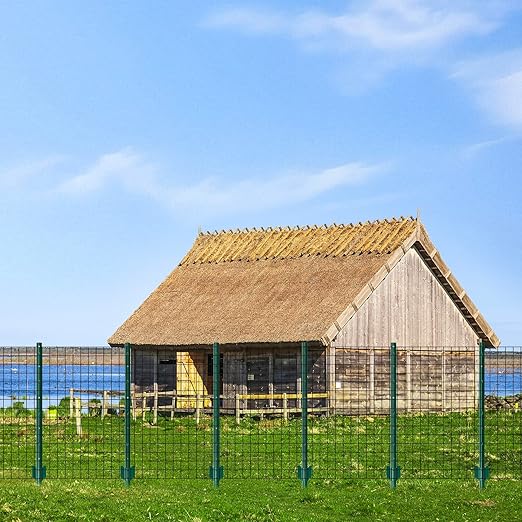 10 Pack Metal Fence Posts, 5ft Heavy Duty U-Post, Green Garden Stakes, No-Dig Post Anchors for Wire Fences, Temporary Fencing, Electric Fence, and Corner Support