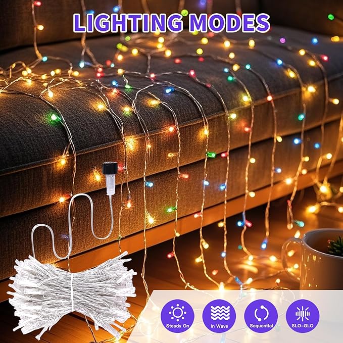 Etinga 200 LED String Lights 66ft Multicolor, Plug in Fairy Lights with 8 Modes, Indoor Outdoor Christmas Lights for Tree Bedroom Patio Yard Holiday Party Decor (Multicolor, 200 LED 66ft)