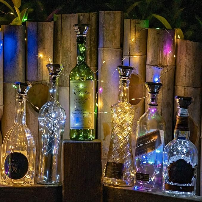 Upgraded 12 Pack Diamond Solar Wine Bottle Lights, 20 LEDs Waterproof Copper Light, Bottle Light Fairy Cork String Lights for Yard Patio Decor, DIY Birthday Gift for Mom Grandma Friend(3 Colors)