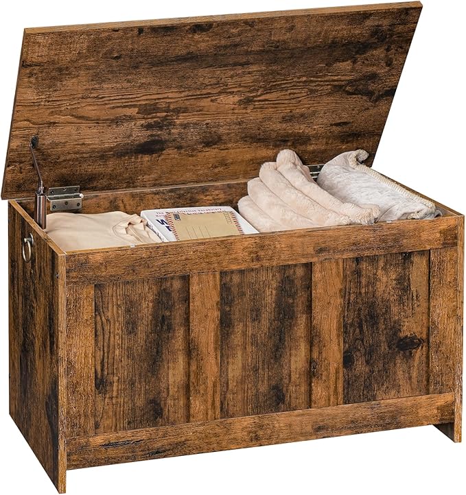 HOOBRO Storage Bench, 29.5" Retro Wooden Storage Chest, Wooden Storage Trunk, Toy Chest with Lift Top, Multifunctional Entryway Organizer, for Entryway, Living Room, Rustic Brown FG751CW01