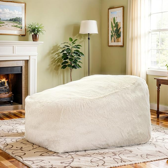 Recaceik Bean Bag Chair Large Bean Bag Chairs, with Fluffy Removable Spongefor, for Living Rooms, bedrooms, Study Rooms, and Offices(White)