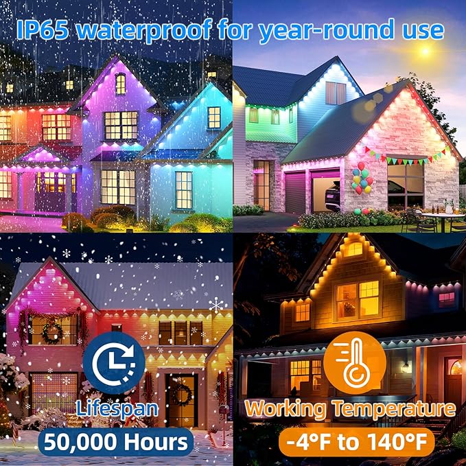 Permanent Outdoor Lights Pro, 150ft with 108 RGB LED Lights for Daily and Accent Lighting,IP65 Waterproof Smart Eaves String Lights with App & Remote,Rainbow Light for Halloween,Christmas-150FT