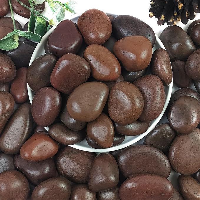 Rocks for Plant 2lbs, Red River Rocks 1-2 Inch Natural Pebbles for Indoor Plants, High Polished Decorative Stones Vase Filler Fish Tank Aquariums Landscaping Garden