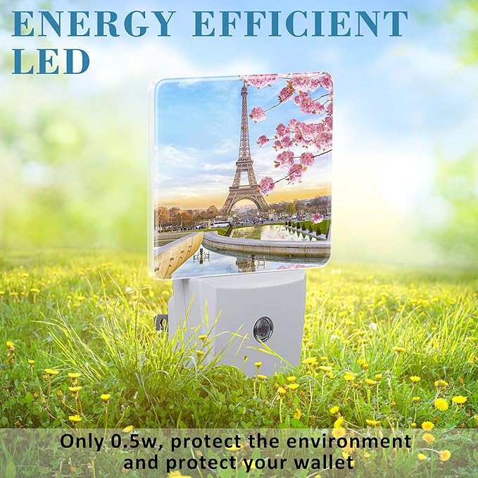 Plug in Night Lights Eiffel Tower in Spring Nightlight Plug Into Wall Dusk to Dawn Sensor LED Night Light for Kid Girls Boys Women Men Room Decor, Hallway, Kitchen, Bathroom, Nursery, Stairs