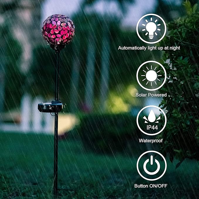 VCUTEKA Solar Lights Outdoor Decorative - Mosaic Solar Garden Light Waterproof LED Pathway Stake Light for Landscape Lawn Patio Yard Decoration, 1 Pack
