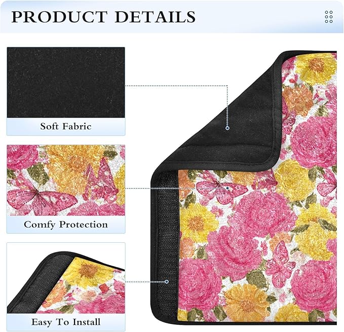 2 Pack Seatbelt Covers Seat Belt Cover Pad for Adults Boys Girls Car Seat Strap Covers Pads Cushion Universal Shoulder Strap Pad Protector for Backpack Camera Bag 10x7.7Inch Roses Bloom and Butterflie