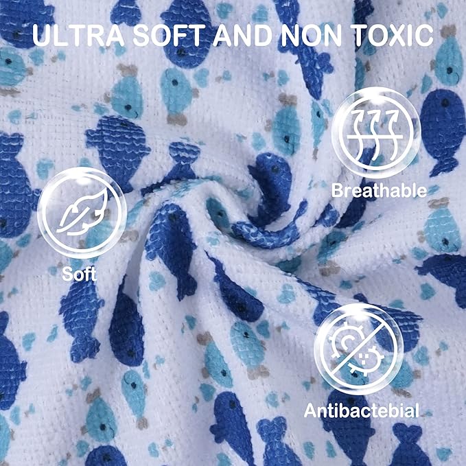 Softan Baby Washcloths, 24Pack Baby Wash Cloths Extra Soft & Ultra Absorbent, Baby Towels and Washcloths Face Towel Unisex for Boys Girls Body, Washclothes Gentle on Sensitive Skin, 9x9 Blue Whale