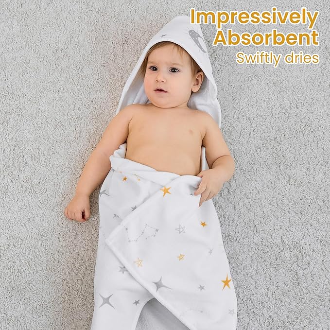 Mooreeke 2 Pack Toddler Towels - 100% Cotton Toddler Hooded Towels - Soft Baby Bath Towel with Hood for Newborn - Comfort Towel for Baby Girls and Boys - Animal Shaped (Flower & Star)