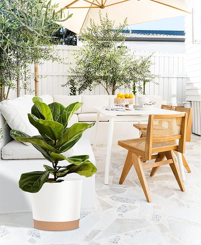 kubvici Plant Pots for Indoor Plants, 2 Pack 12 Inch Pots for Plants, Lightweight Large White Planters for Indoor Outdoor, Big Plastic Plant Pot Flower Pot with Drainage (12” White)