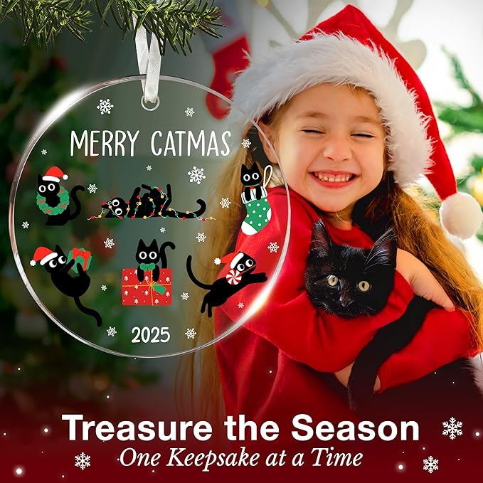 Black Cat Ornament - Black Cat Ornaments for Christmas Tree, Gift for cat Lovers, Unique Funny Kitty Décors, Specialty 2025 Christmas Tree Ornaments, Funny Christmas Cats Ornament