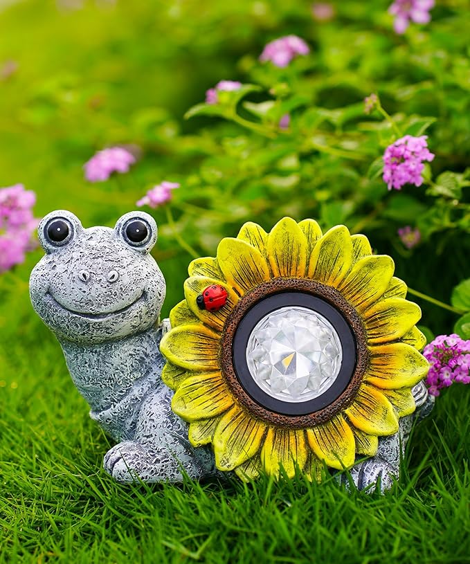 Nacome Solar Turtle Garden Decor with Sunflower: Outdoor Clearance Statues Lights for Outside Lawn Ornaments Porch Patio Balcony Yard - Birthday Gifts for Mom Grandma Women(Grey)