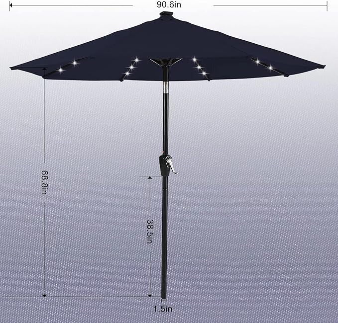 ABCCANOPY Durable Solar Led Patio Umbrellas with 32LED Lights 11FT (Navy Blue)
