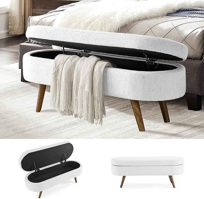 NicBex Ottoman Bench with Storage for Bedroom, 43.5" Upholstered End of Bed Bench with Rubber Wood Legs, Linen Storage Bench for Living Room or Entryway,