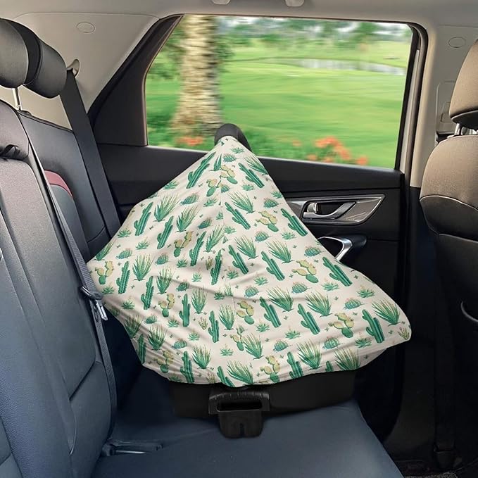 Biyejit Desert Cactus Car Seat Cover Baby Nursing Cover Up for Breastfeeding Stretchy Carseat Canopy Multi-Use 5 in 1 Cover Gifts for Mom and Baby