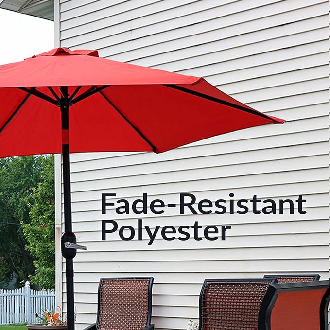 Sunnydaze Outdoor Patio Umbrella - Polyester Table Market Umbrella with Push-Button Tilt and Crank - 6 Sturdy Ribs - Burnt Orange - 7.5ft