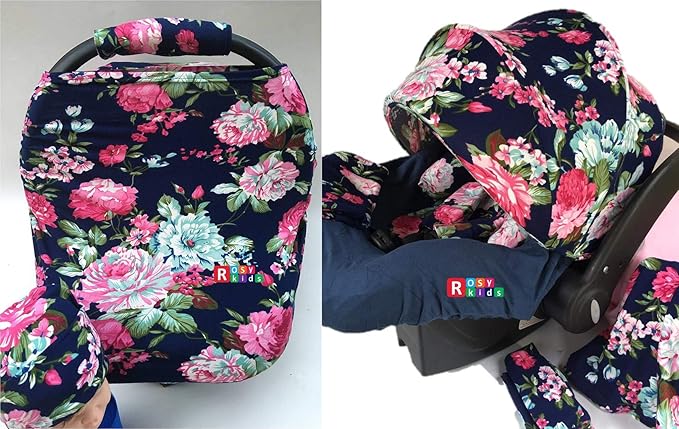 9pc Ultimate Set of Infant Car Seat Cover Canopy Headrest Blanket Hat Nursing Scarf, 25JE06