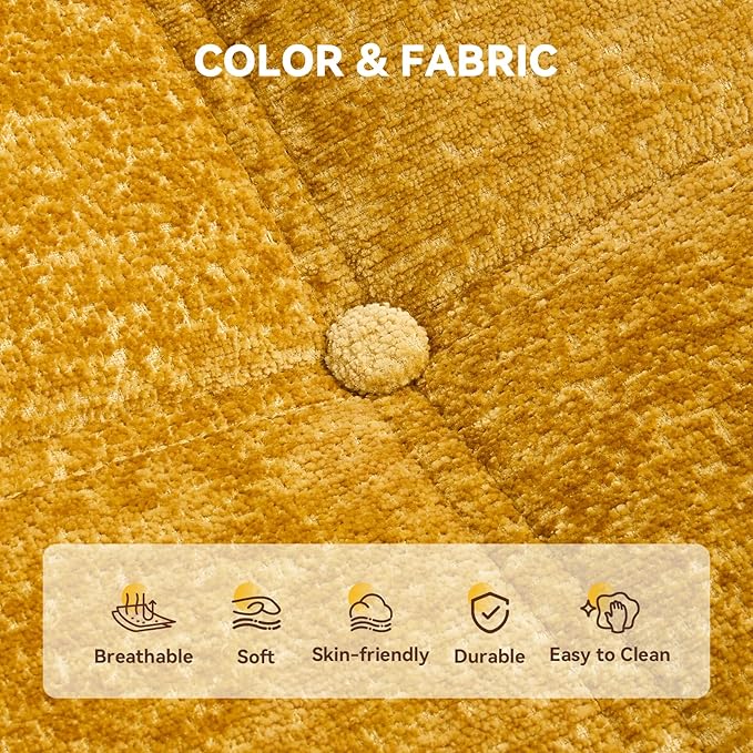 Bean Bag Chair, Soft Chenille Pre-Filled Lazy Chair Floor Sofa Bean Bag Chair for Adults and Teens, Accent Chair for Living Room Bedroom Apartment (Yellow)