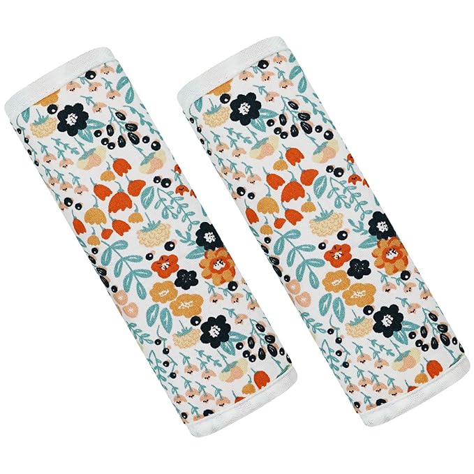 Baby Strap Cover for Children, 2 Pcs Infant Car Seat Belt Cover Pad, Neck Pad Protector for Kids Newborn Toddlers (Pink Flower)