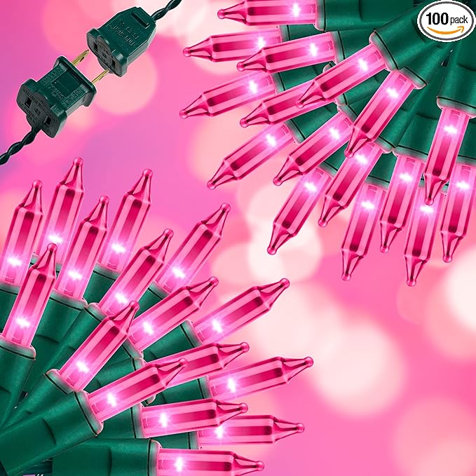 100LIGHTS PINK Extra-Bright With End Connectors Christmas Decorative Lights 5.98m UL Certified Mini String Light Set Waterproof for Home Garden Holiday Christmas Tree Party Patio Decor Wedding