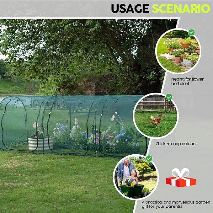 Poray Large 12.3X4FT Tunnel Plant Netting Cover,4.1FT Tall Crop Cage Tomato Netting for Vegetables&Fruits,Durable Gardening Net for Plant and Animals