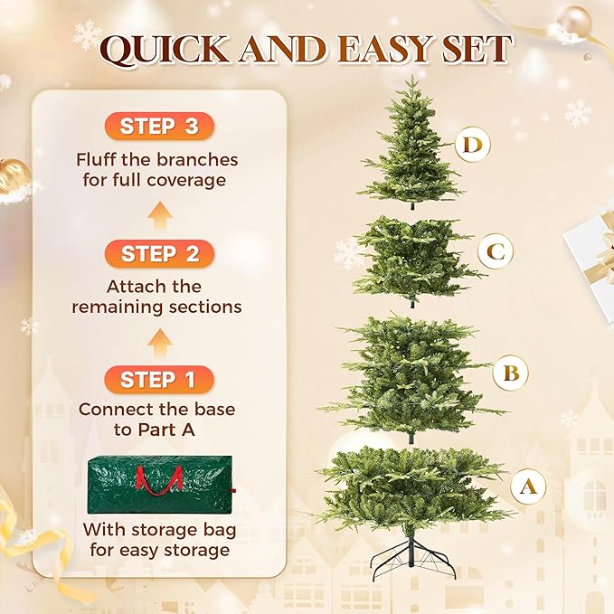 HOLLO STAR 9 ft Prelit Pencil Christmas Tree with 600 LED Lights, App Control, Aspen Artificial Christmas Tree, Multi-Color RGBW Lights, 2519 PE & PVC Branch Tips, Skinny Xmas Tree, for Home, Party