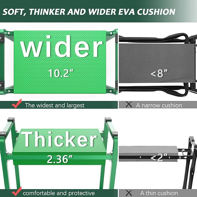 FLINTER 10.2" Wider Garden Kneeler and Seat, Heavy Duty Thick Gardening Bench for Kneeling and Seat - Garden Kneelers for Seniors, Gardening Stools for Women, Grandparents, Gardeners, Green