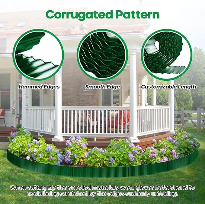 Corrugated Metal Garden Edging, Sturdy Tall Landscape Edging Borders, Perfect DIY for Flower Beds, Lawn and Pathway, Tree Surrounds, Paver Edges (Green, 10"×20FT)