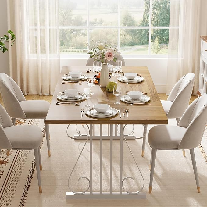 Dining Table for 4-6 People, 70.87'' Rectangular Dinner Table Modern Artistic Openwork Metal Legs for Dining Room, Kitchen, Living Room