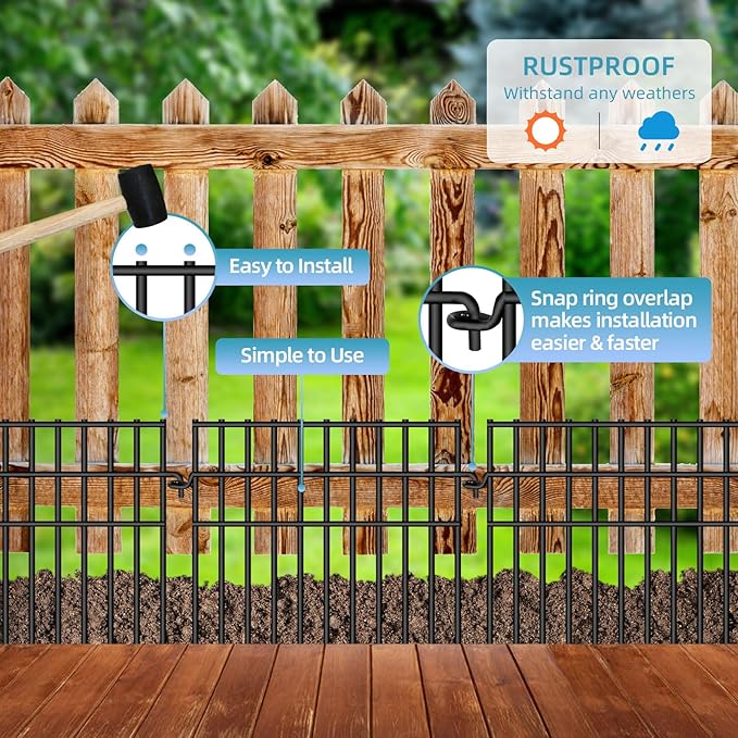 37ft (L) X 13in (H) Garden Animal Barrier Fence, 26 Pack No Dig Dog Fence Border, 1.44in Gap Decorative Fences, Rustproof Metal Wire Garden Border Fence for Dog, Rabbits Ground Stakes