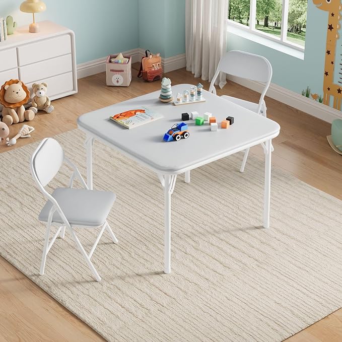 IDEALHOUSE 3 Piece Folding Kids Table and Chairs Set, Children Activity Table and Chairs Set for Dining Room,Daycare,Classrooms