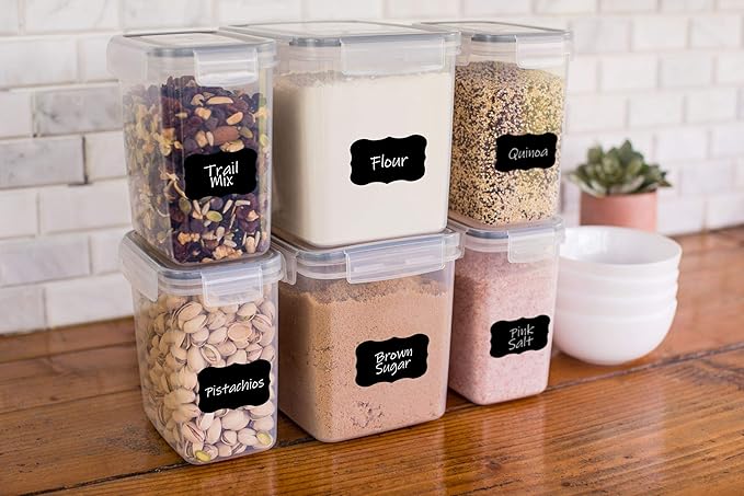 Simply Gourmet Airtight Food Storage Containers with Lids – 6 Piece Assorted Size Kitchen Pantry Organization Set, BPA-Free Clear Plastic, Stackable Containers for Cereal, Flour, Sugar, Rice, Snacks