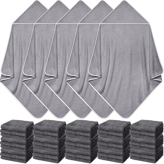 Buryeah 5 Pcs Baby Bath Towel and 15 Count Baby Washcloths Sets, Hooded Towels for Newborns Infants and Toddlers Soft Coral Fleece Toddler for Newborn Boy Girl(Gray)