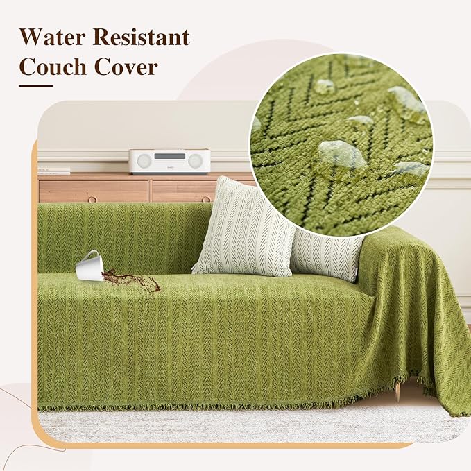 Nobildonna Sofa Cover Washable Soft Thicken Chenille Couch Cover with Tassel,Waterproof Sofa Slipcovers for 2 Cushion Couch,Loveseat,Futon Couch Furniture Protector Pet-Friendly,Yellow Green 71"x102"