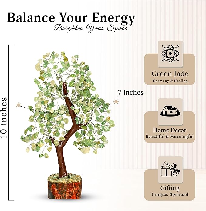 YATSKIA Green Jade Crystal Tree of Life - Crystals and Stones - Gemstone Tree - Crystals Decor - Feng Shui Decor - Crystal Gifts for Women