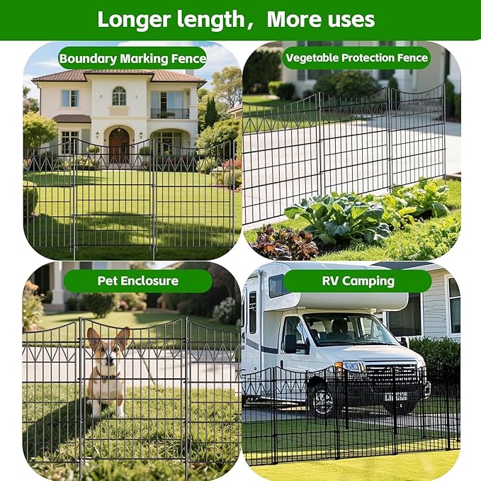 6 Panels No Dig Decorative Metal Fence for Yard, 40in(H)×13.5ft(L) Reusable Tall Garden Fence | Rustproof Animal Barrier with Extra-Long Ground Stakes | Temporary Durable Border Fence for Dog, Black