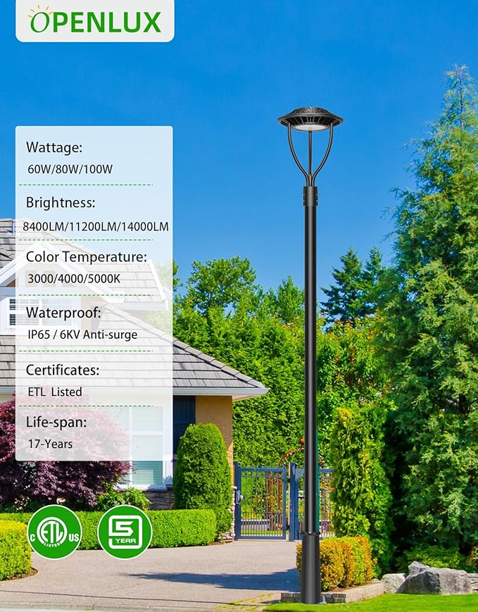10 Pack LED Post Top Light ETL Listed 100W 80W 60W Adjustable 3CCT Adjustable Outdoor Pole Lights with Photocell IP65 Waterproof Post LED Fixture for Garden Yard Street Lighting