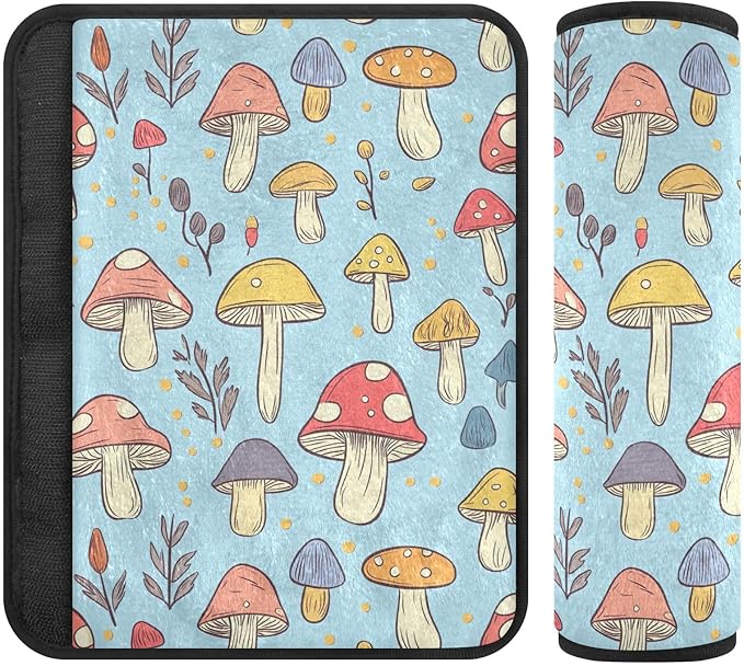 CHIFIGNO Pack of 2 Seat Belt Covers Cute Cartoon Mushrooms Seat Belt Cushion Cover Soft Shoulder Strap Covers Protect Your Neck and Shoulder